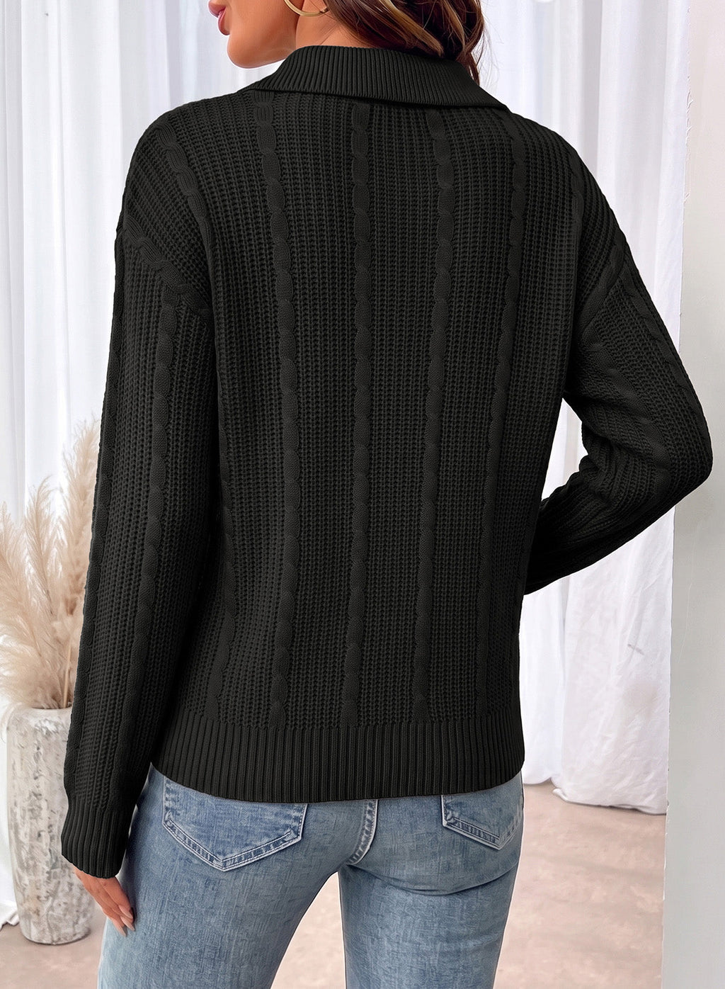 Dokotoo Sweaters for Women Long Sleeve Striped Color Block Button Polo Lapel Collar Cable Knit Casual Pullover Sweater Tops