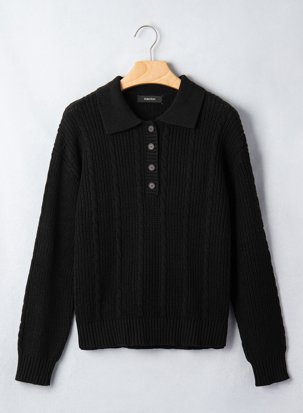 Dokotoo Sweaters for Women Long Sleeve Striped Color Block Button Polo Lapel Collar Cable Knit Casual Pullover Sweater Tops