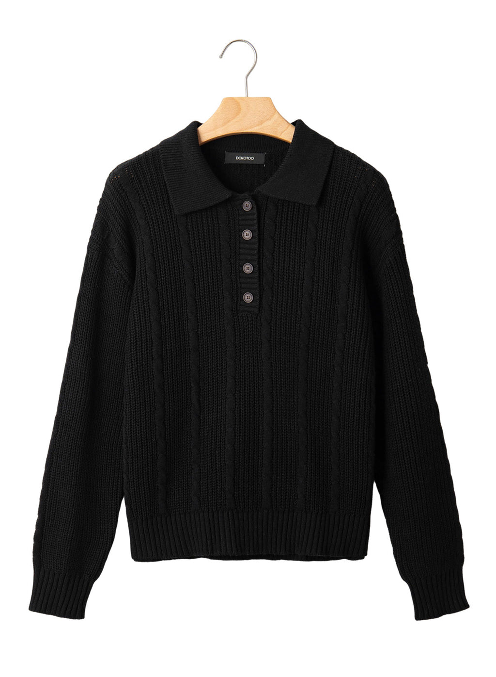 Dokotoo Sweaters for Women Long Sleeve Striped Color Block Button Polo Lapel Collar Cable Knit Casual Pullover Sweater Tops