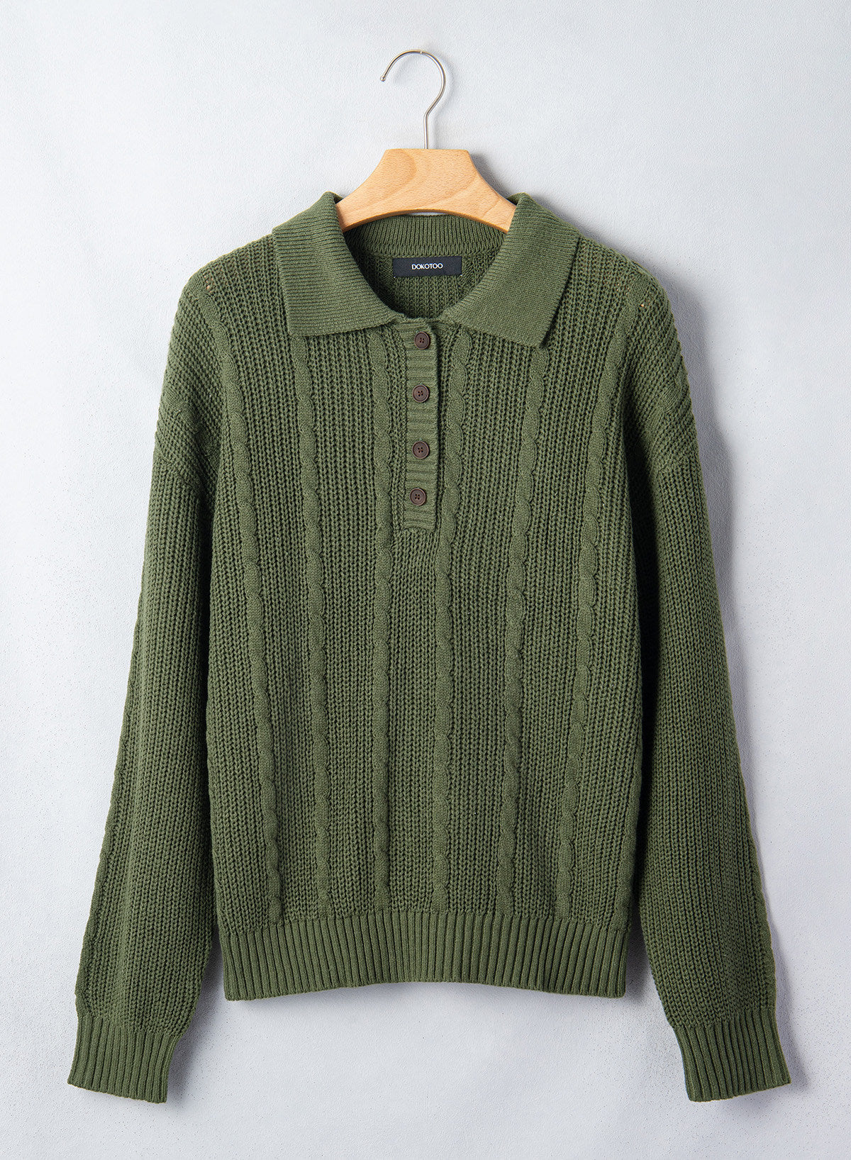 Dokotoo Sweaters for Women Long Sleeve Striped Color Block Button Polo Lapel Collar Cable Knit Casual Pullover Sweater Tops