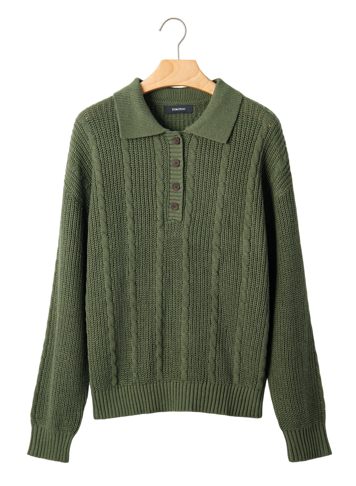 Dokotoo Sweaters for Women Long Sleeve Striped Color Block Button Polo Lapel Collar Cable Knit Casual Pullover Sweater Tops