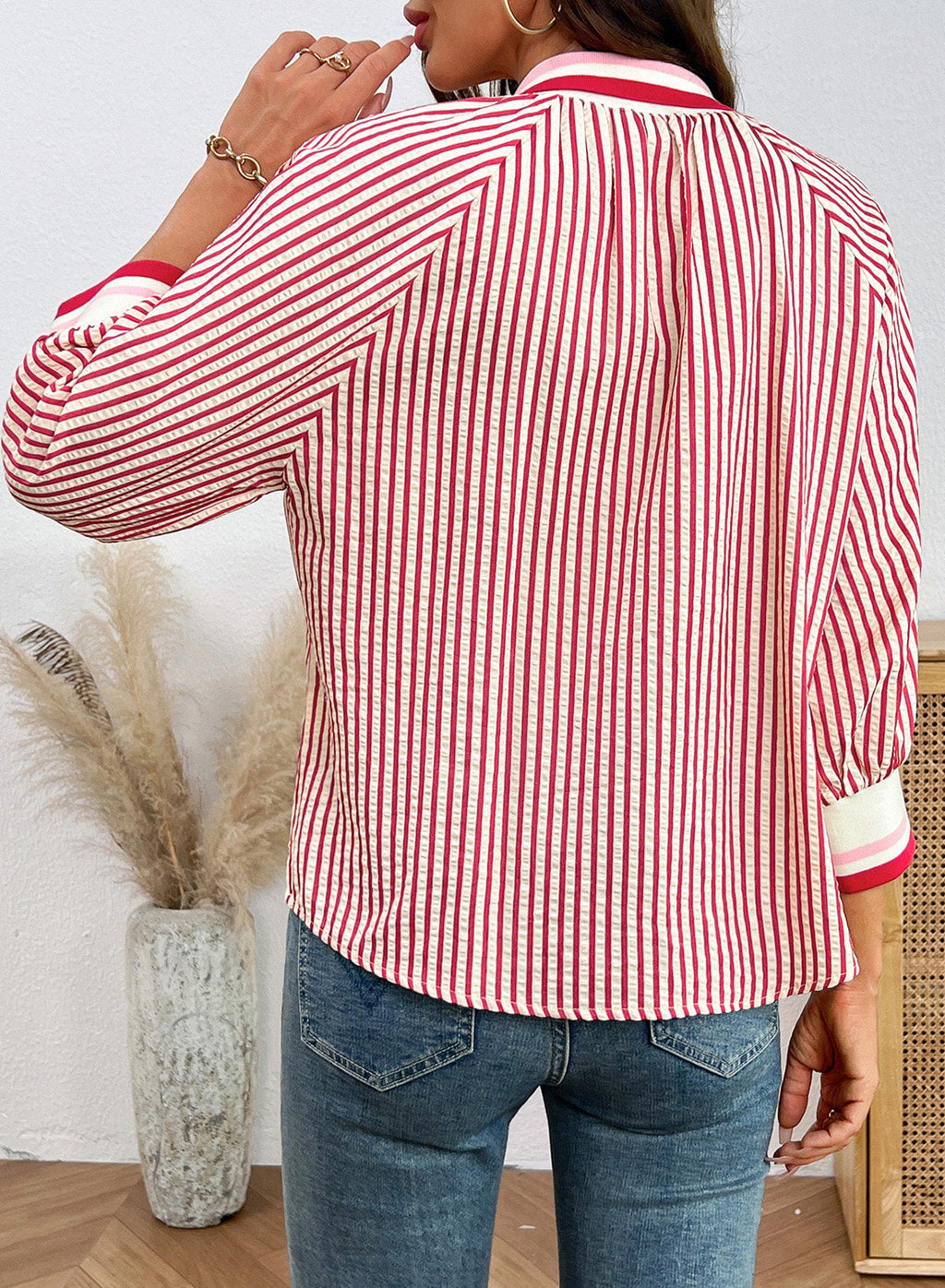 Dokotoo Women's 3/4 Sleeve Tops Striped Half Zip 2026 Fall Shirts Blouses