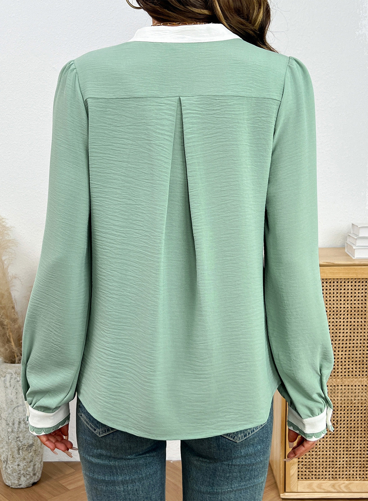 Dokotoo Womens Tops V Neck Long Sleeve Shirts Boho Trim Casual Blouses