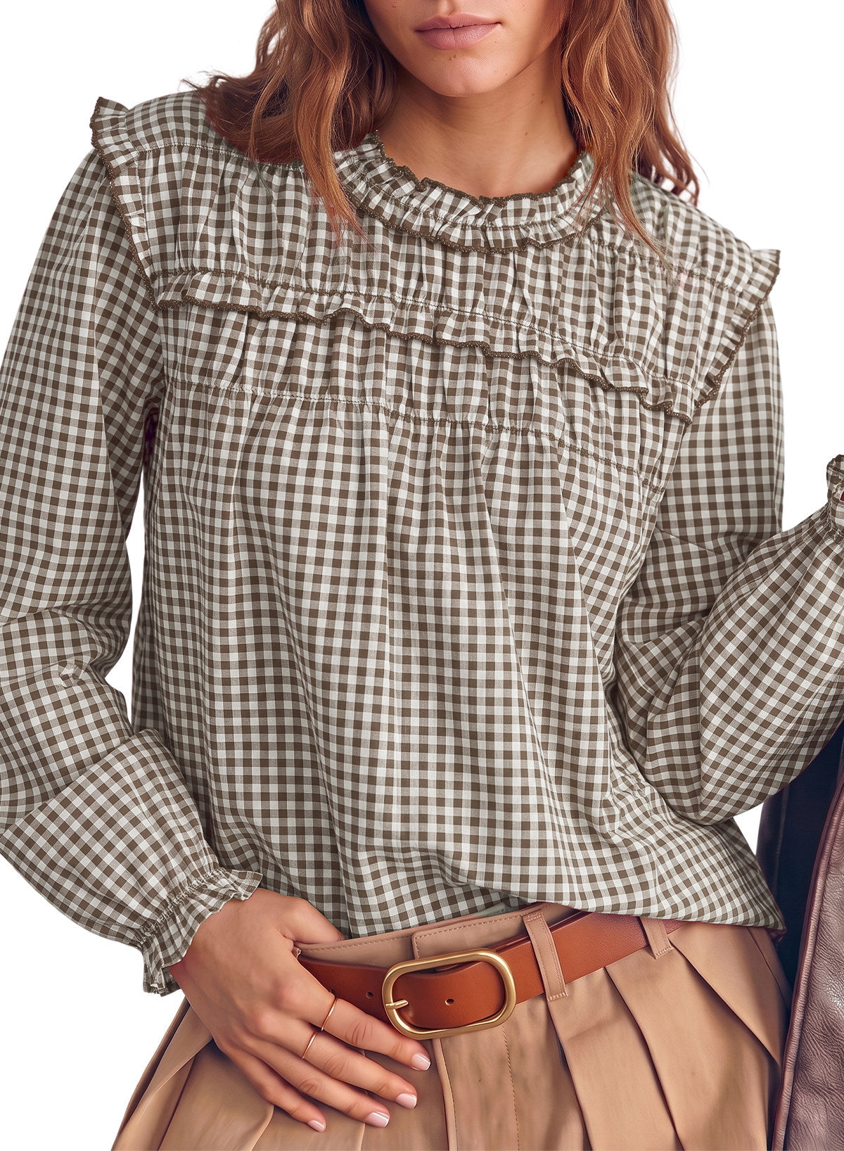 Dokotoo Gingham Long Sleeve Shirts for Women Cotton Babydoll Tops