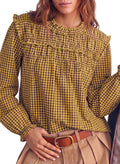 Dokotoo Gingham Long Sleeve Shirts for Women Cotton Babydoll Tops