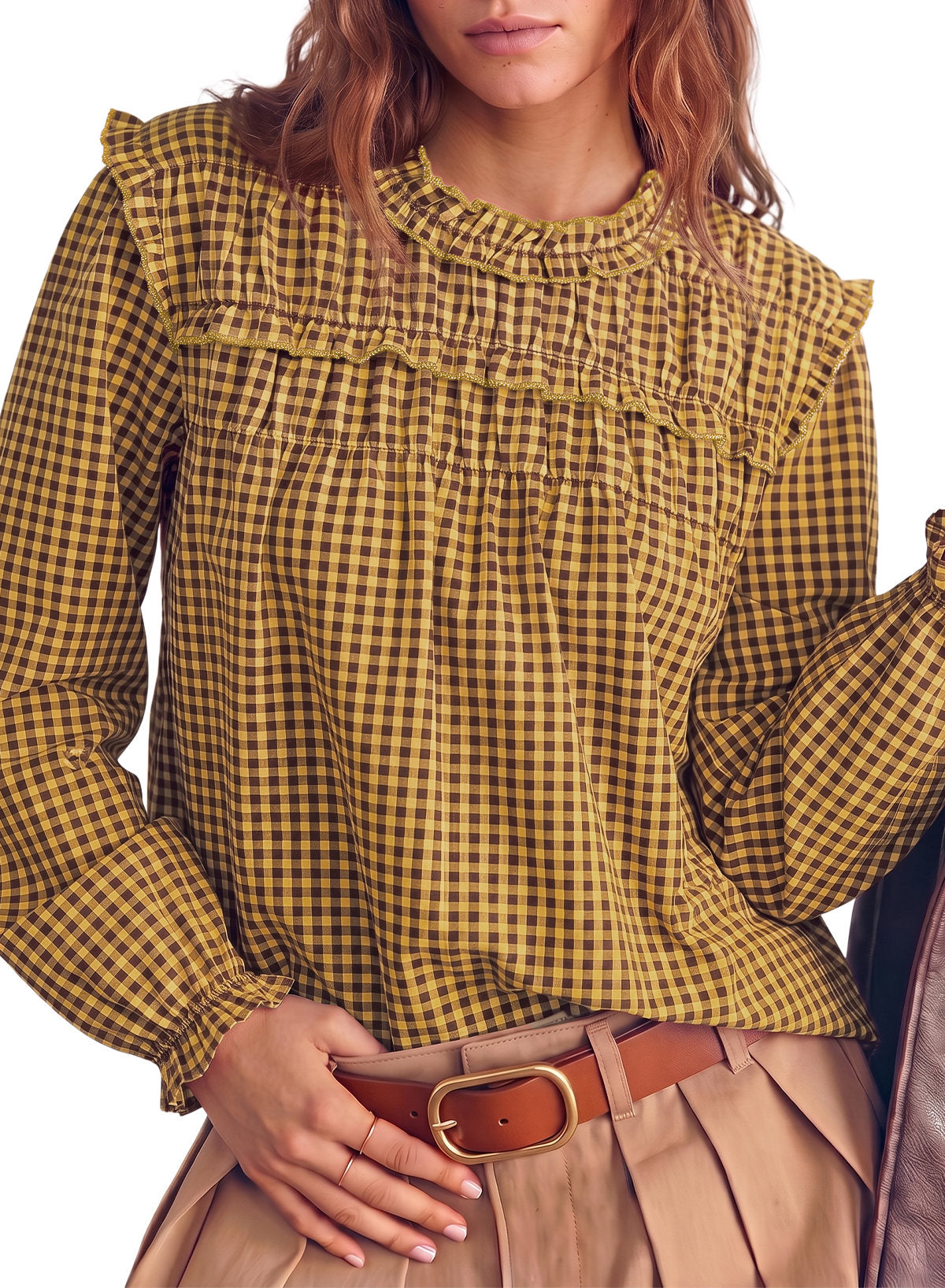 Dokotoo Gingham Long Sleeve Shirts for Women Cotton Babydoll Tops