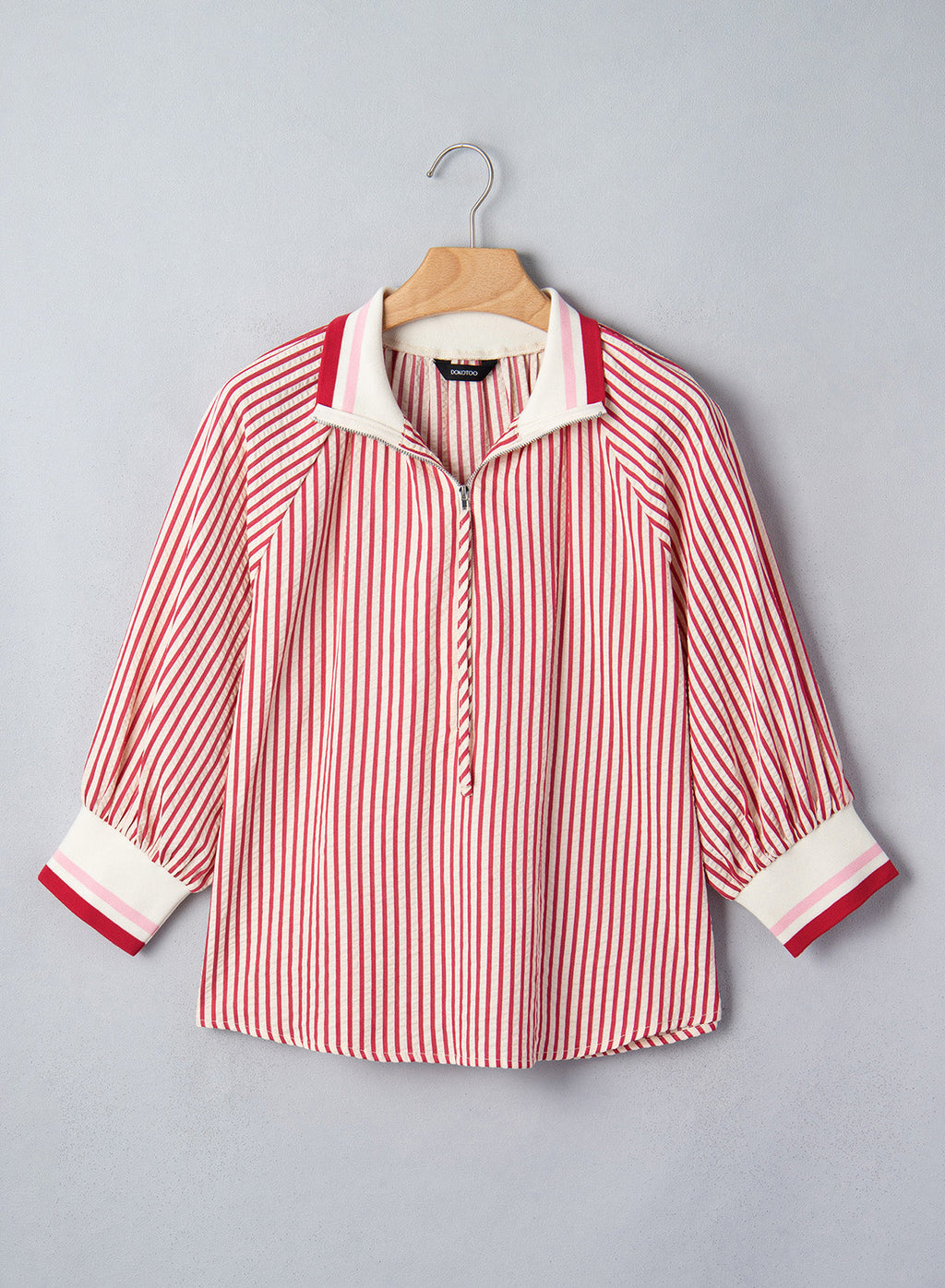 Dokotoo Women's 3/4 Sleeve Tops Striped Half Zip 2026 Fall Shirts Blouses