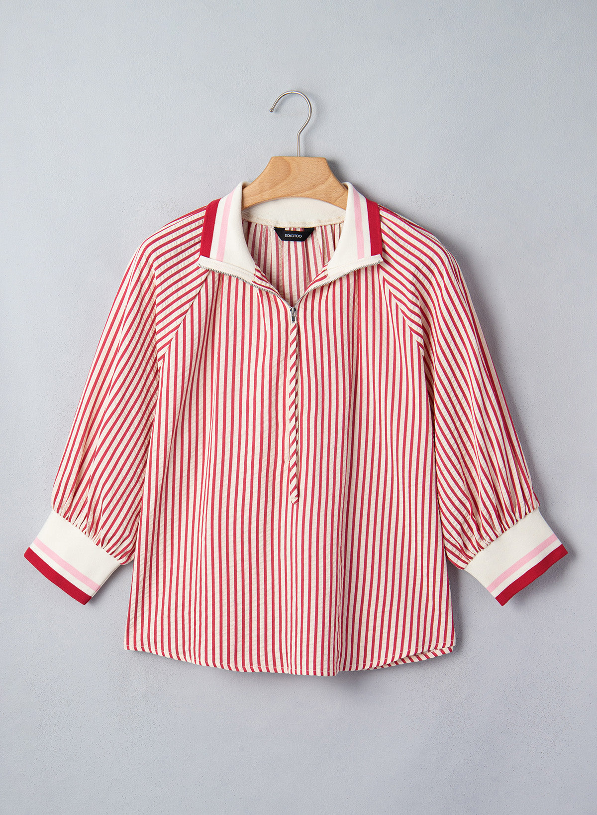 Dokotoo Women's 3/4 Sleeve Tops Striped Half Zip 2026 Fall Shirts Blouses