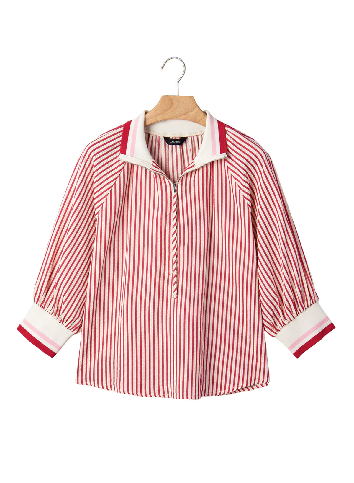 Dokotoo Women's 3/4 Sleeve Tops Striped Half Zip 2026 Fall Shirts Blouses