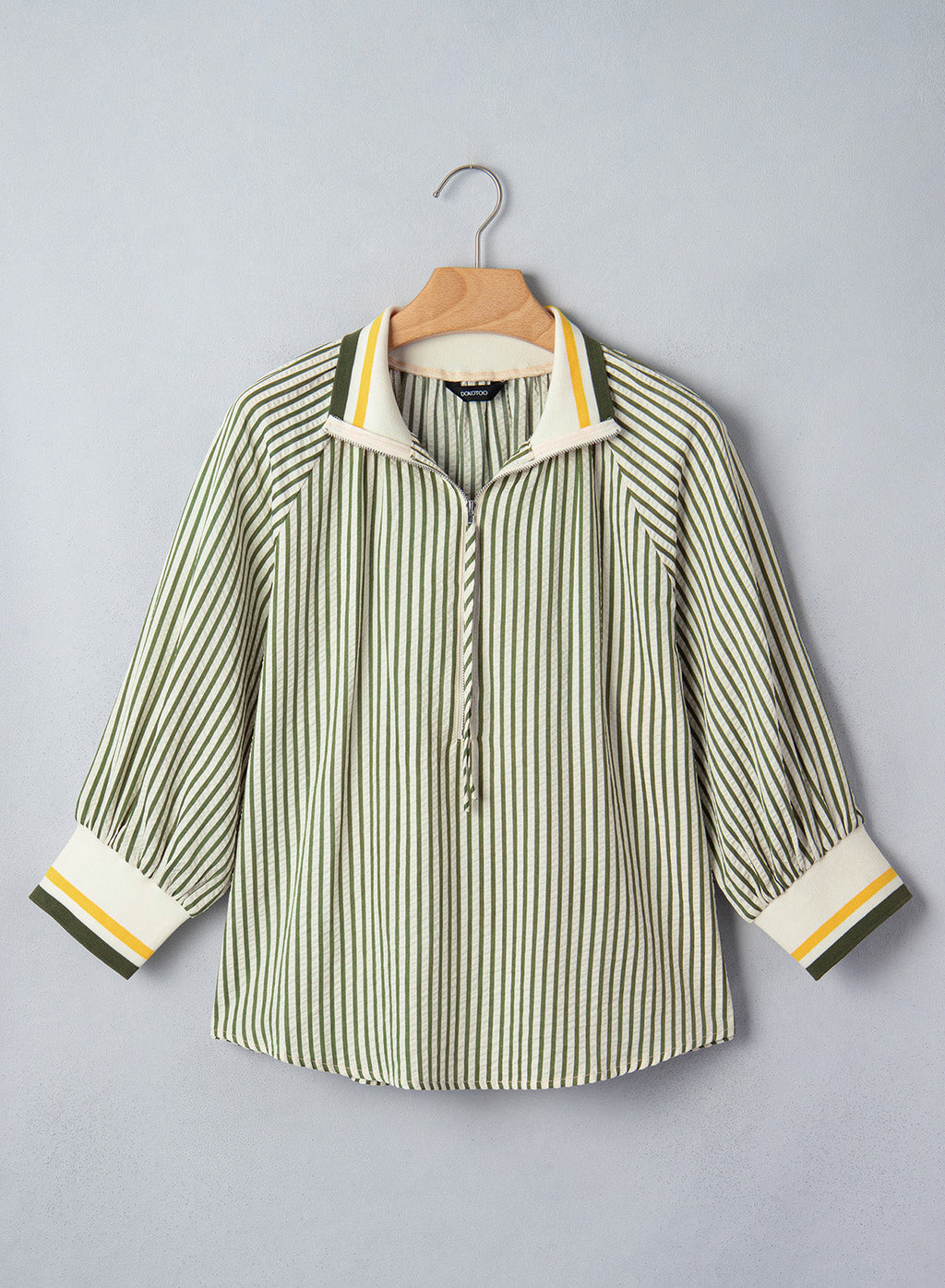Dokotoo Women's 3/4 Sleeve Tops Striped Half Zip 2026 Fall Shirts Blouses