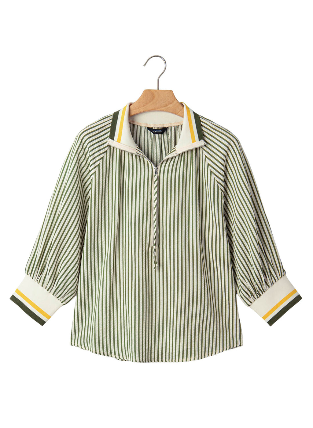 Dokotoo Women's 3/4 Sleeve Tops Striped Half Zip 2026 Fall Shirts Blouses