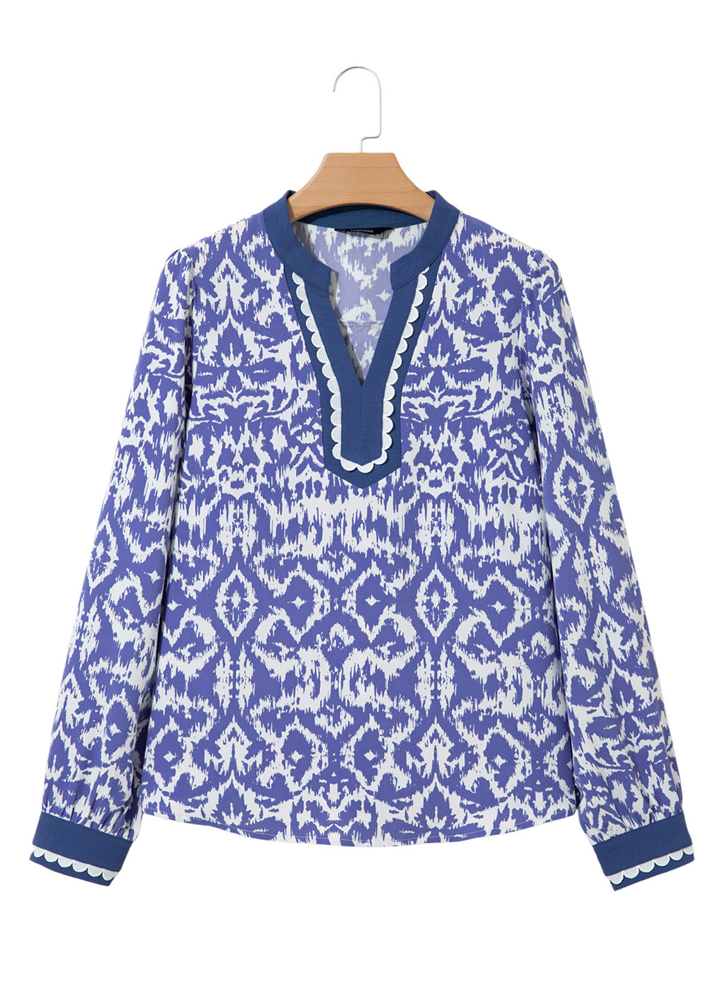 Dokotoo Womens Tops V Neck Long Sleeve Shirts Boho Trim Casual Blouses