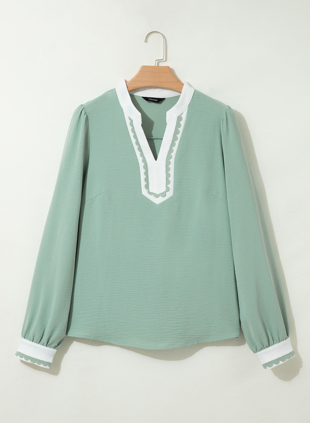 Dokotoo Womens Tops V Neck Long Sleeve Shirts Boho Trim Casual Blouses