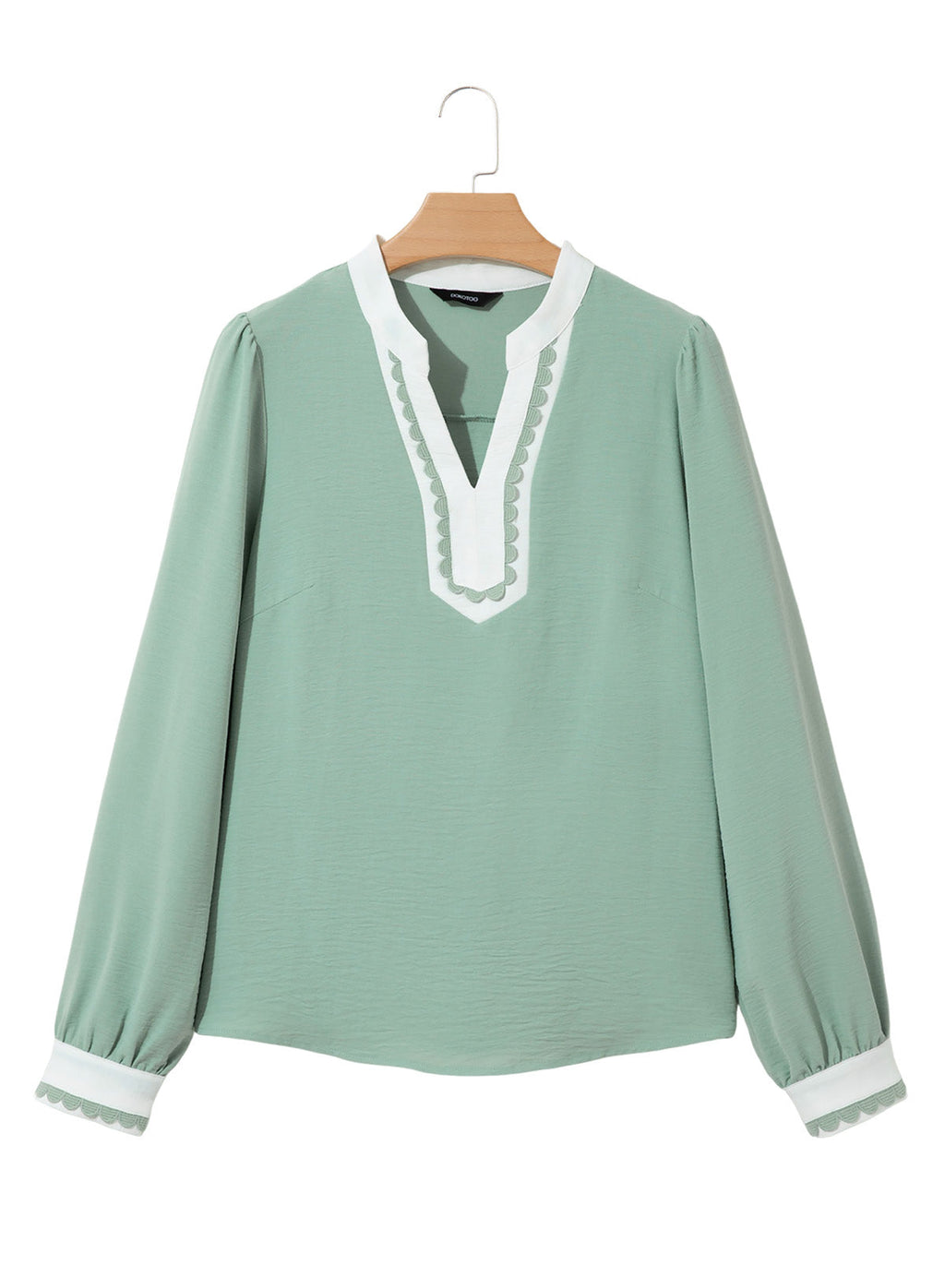 Dokotoo Womens Tops V Neck Long Sleeve Shirts Boho Trim Casual Blouses