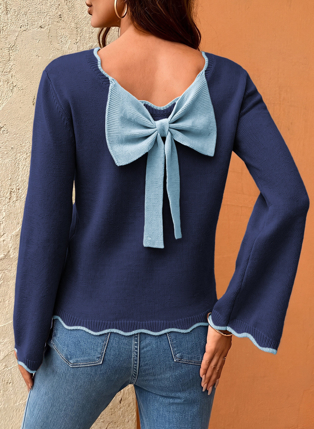 Sweaters for Women Long Sleeve Back Bow Sweaters Fall Pullover Tops
