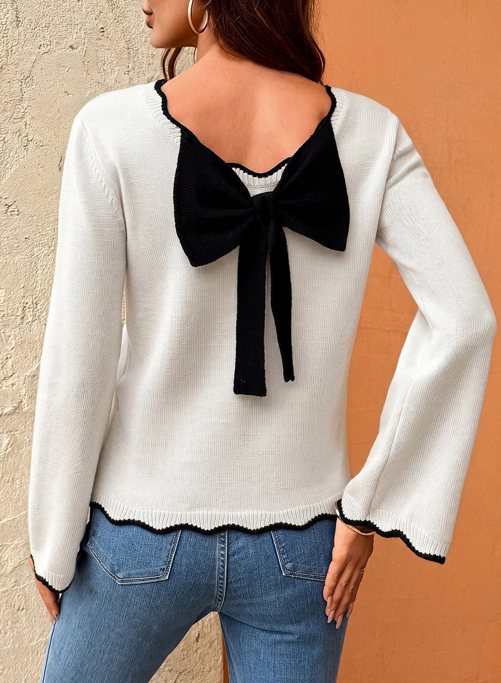 Sweaters for Women Long Sleeve Back Bow Sweaters Fall Pullover Tops