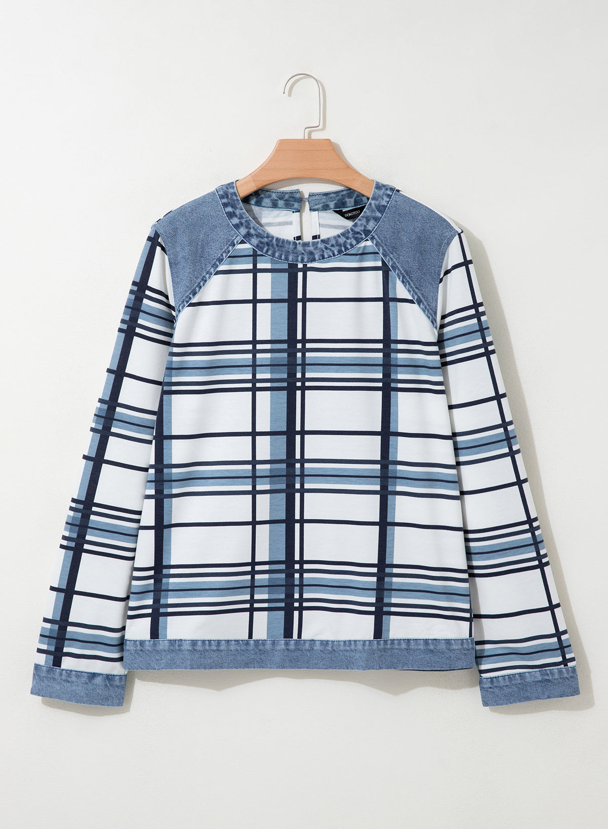 Women's Patchwork Patch Round Neck Long Sleeve Casual Loose T-Shirt