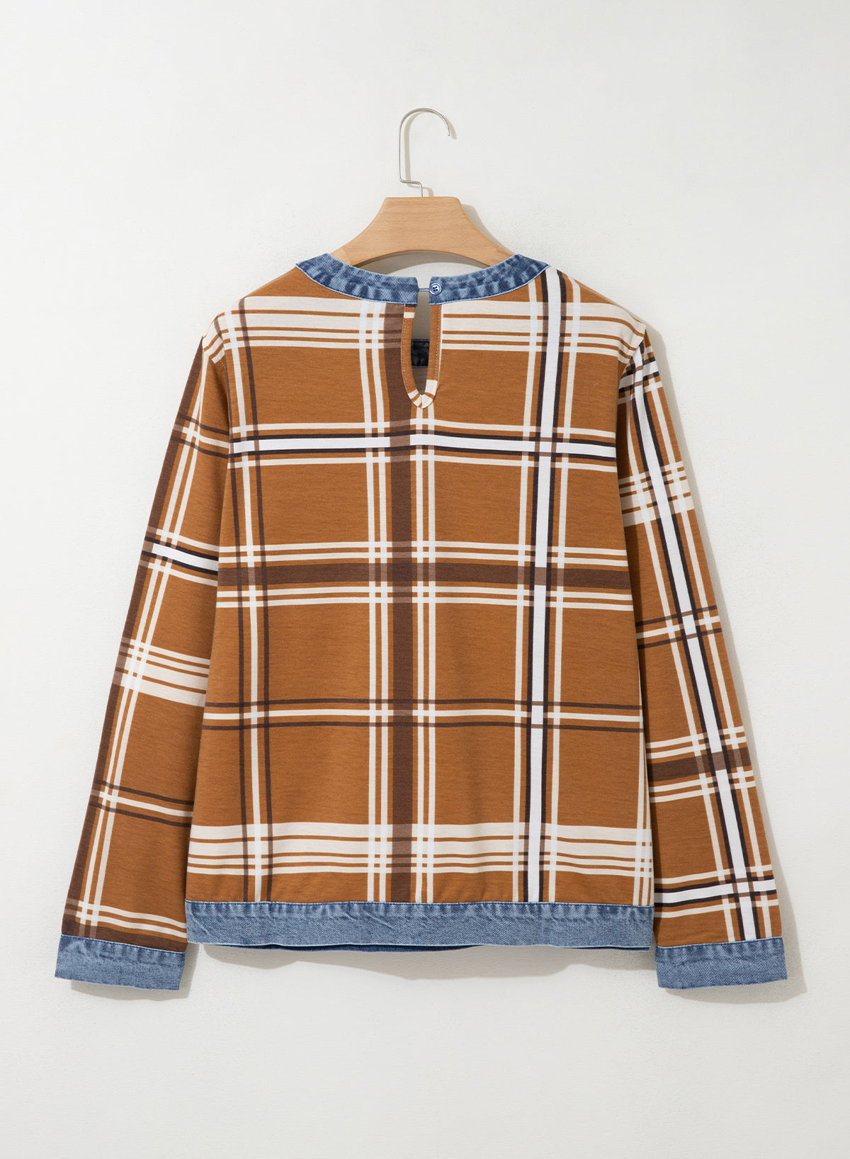 Women's Patchwork Patch Round Neck Long Sleeve Casual Loose T-Shirt