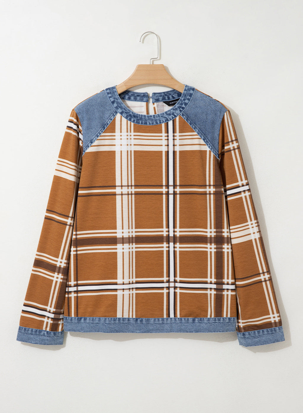 Women's Patchwork Patch Round Neck Long Sleeve Casual Loose T-Shirt