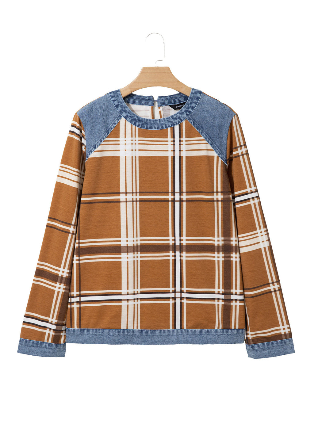 Women's Patchwork Patch Round Neck Long Sleeve Casual Loose T-Shirt