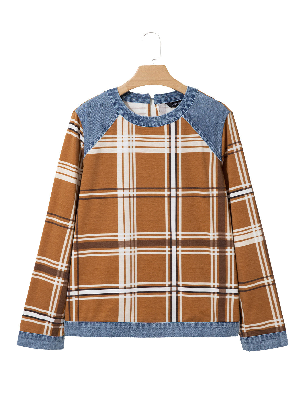 Women's Patchwork Patch Round Neck Long Sleeve Casual Loose T-Shirt