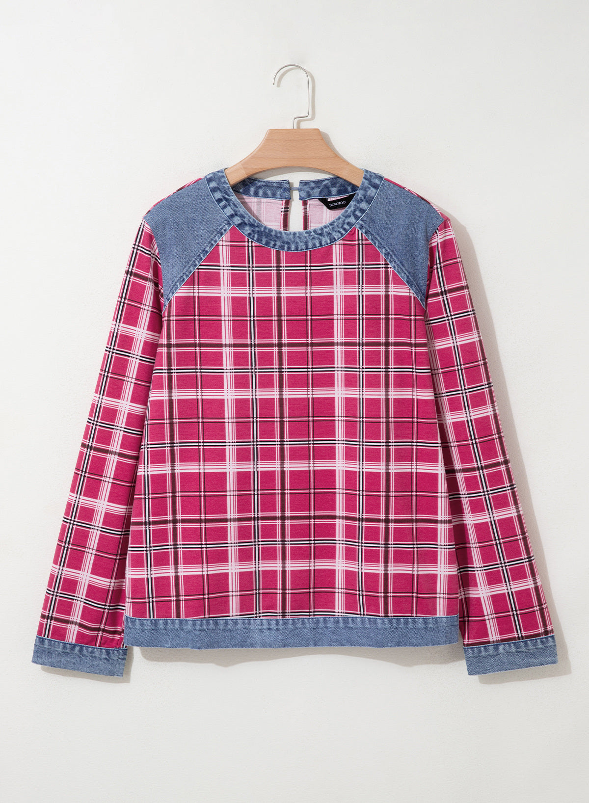 Women's Patchwork Patch Round Neck Long Sleeve Casual Loose T-Shirt