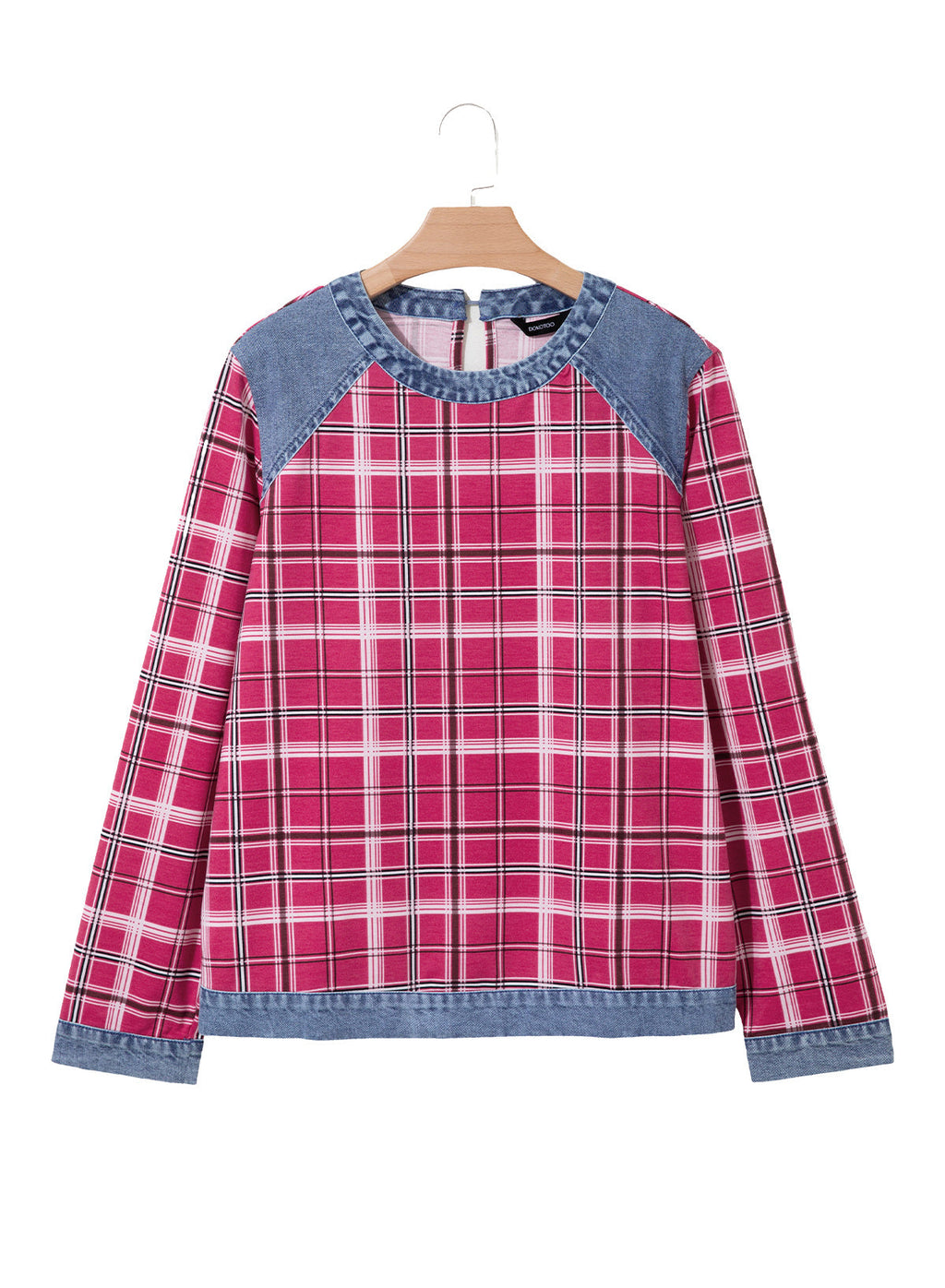 Women's Patchwork Patch Round Neck Long Sleeve Casual Loose T-Shirt