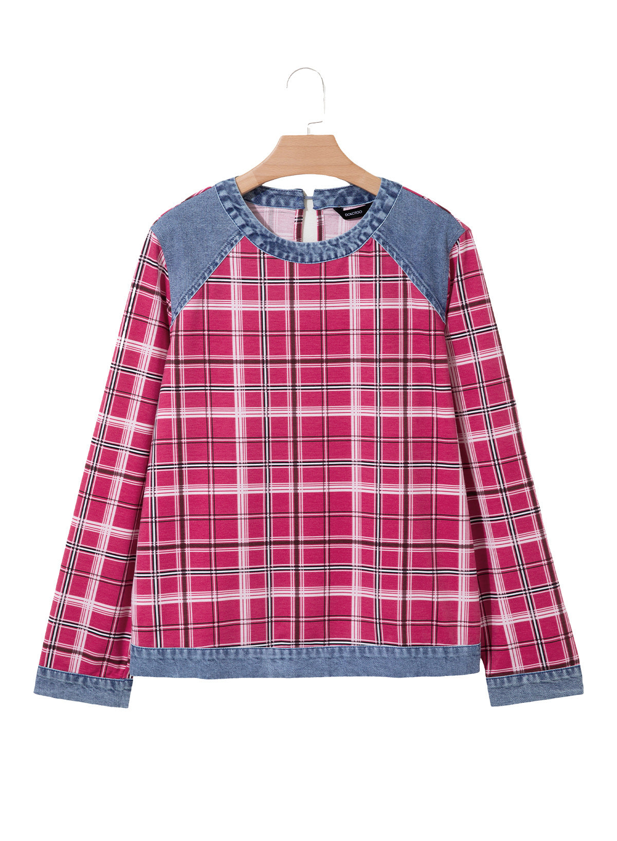 Women's Patchwork Patch Round Neck Long Sleeve Casual Loose T-Shirt