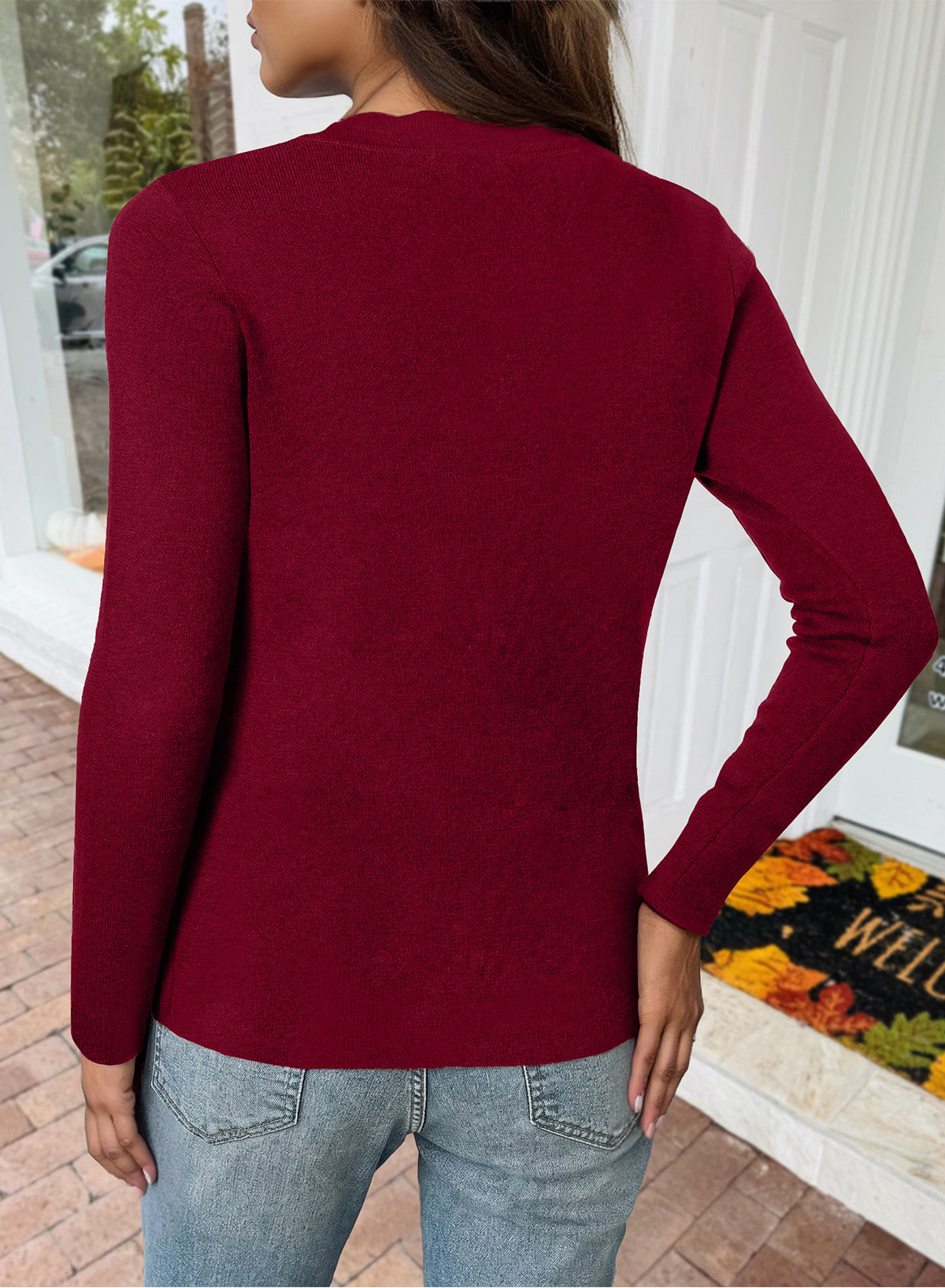 Dokotoo Womens Square Neck Long Sleeve Wool Blend Pullover Sweater
