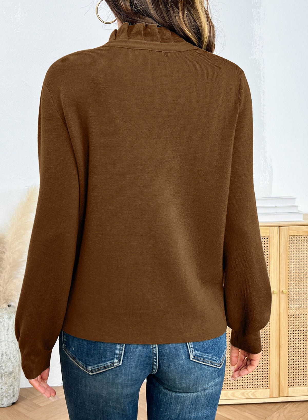 Dokotoo Cardigan Sweaters for Women Long Sleeve Stand Collar Ruffle Button Down Cardigans