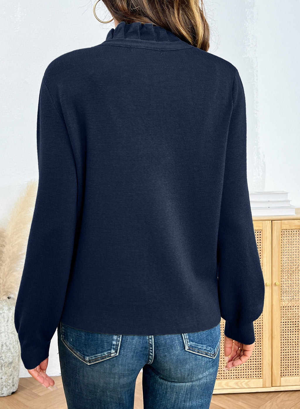 Dokotoo Cardigan Sweaters for Women Long Sleeve Stand Collar Ruffle Button Down Cardigans