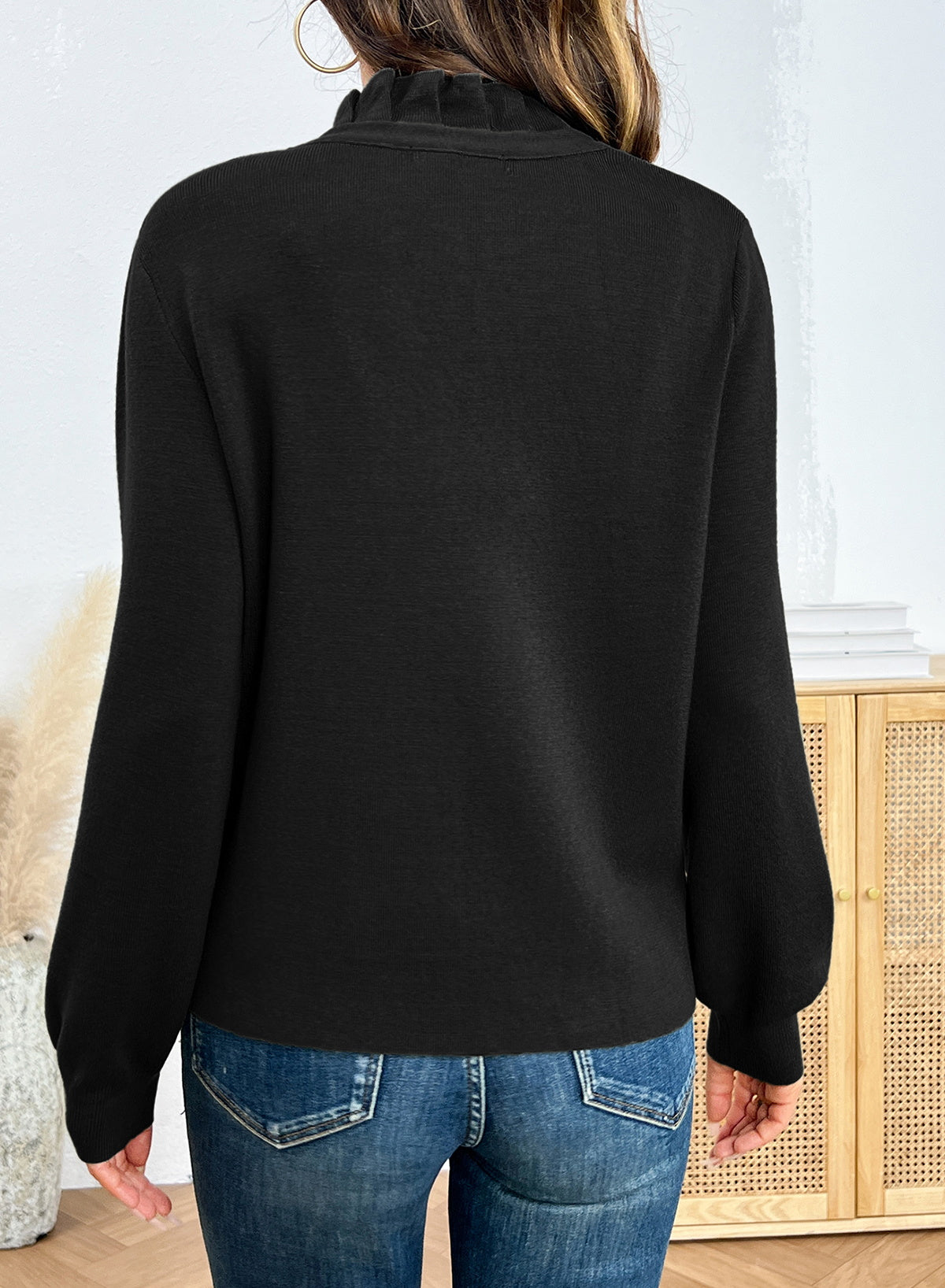 Dokotoo Cardigan Sweaters for Women Long Sleeve Stand Collar Ruffle Button Down Cardigans