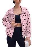 Dokotoo Womens Cropped Jacket Drawstring Zip Up Polka Dot Oversized Coats