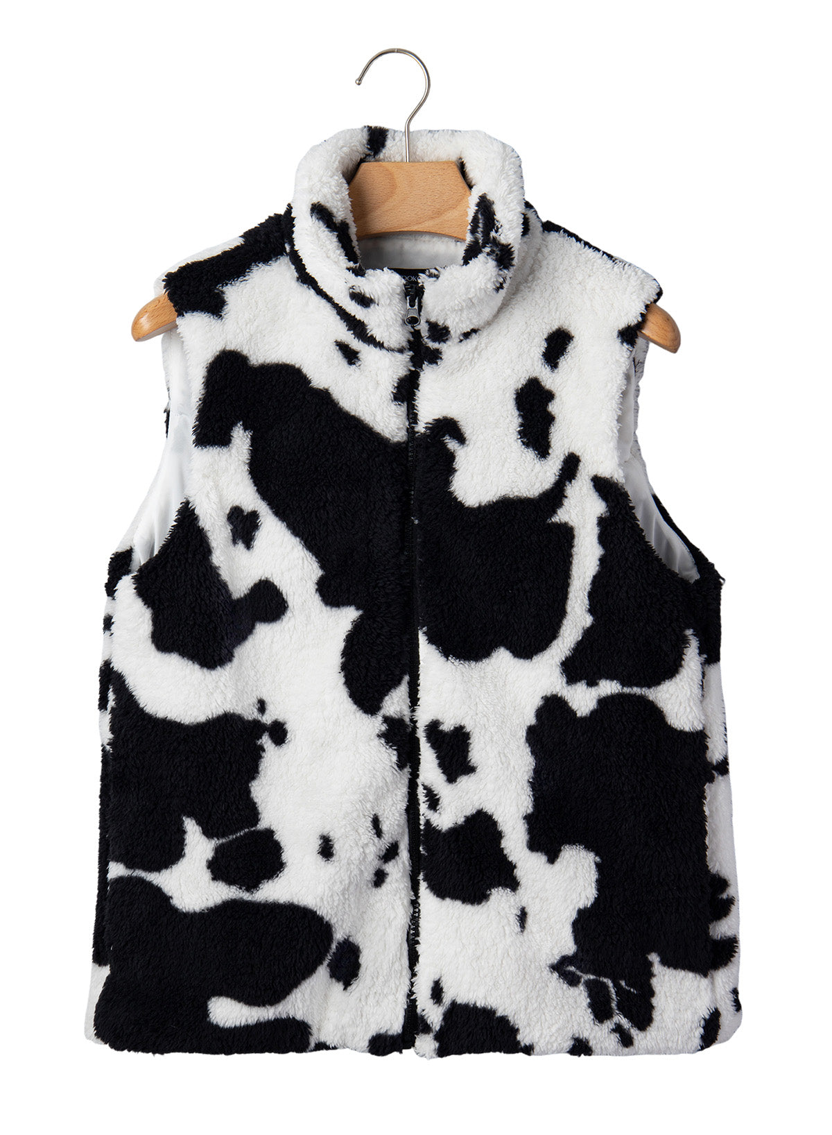 Dokotoo Womens Fleece Vest Zip Up Cow Print Sherpa Sleeveless Jacket