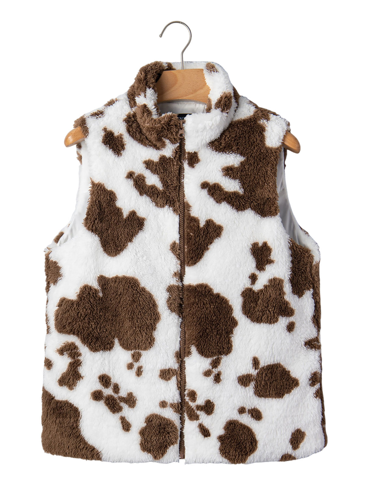 Dokotoo Womens Fleece Vest Zip Up Cow Print Sherpa Sleeveless Jacket