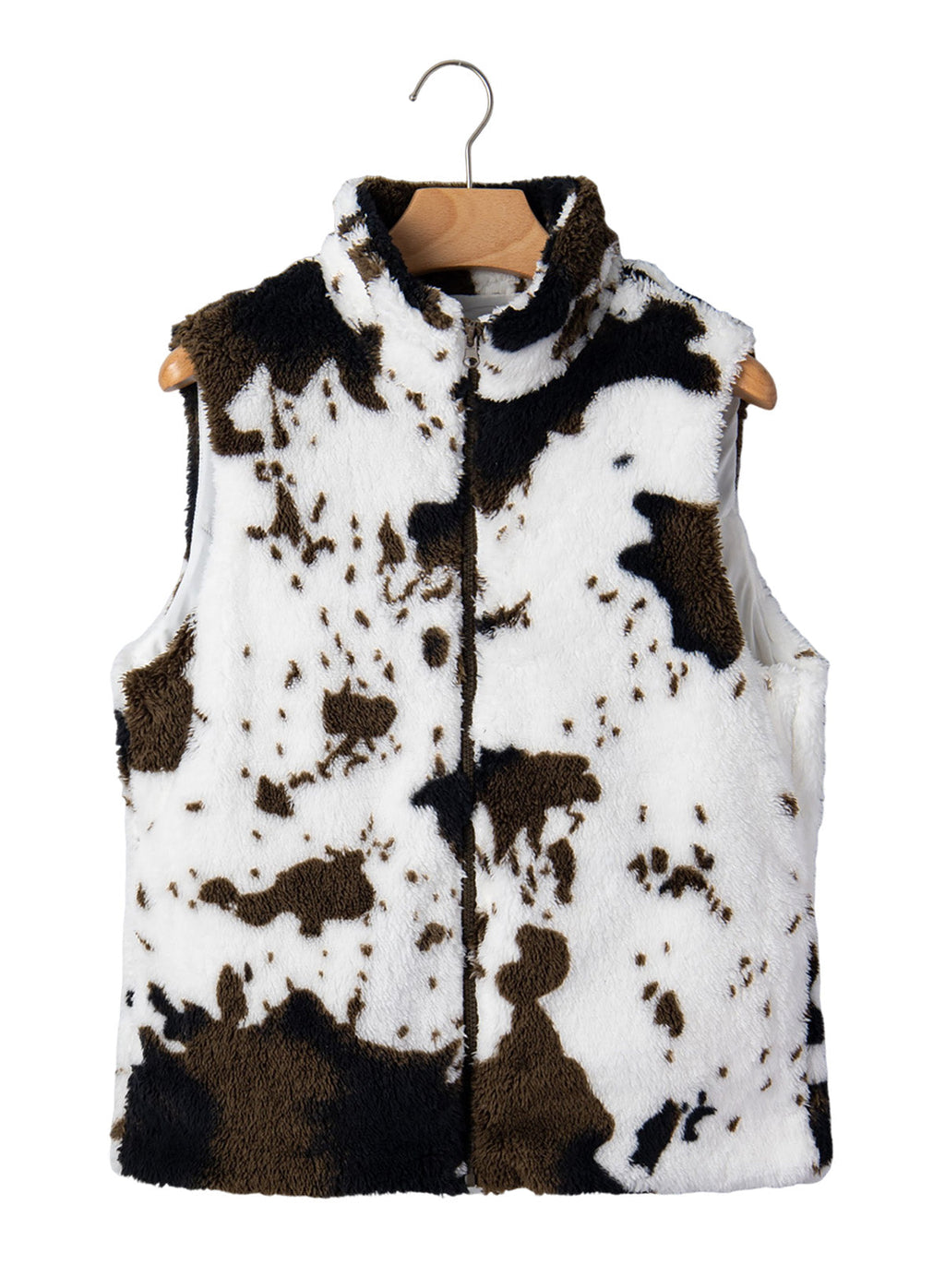 Dokotoo Womens Fleece Vest Zip Up Cow Print Sherpa Sleeveless Jacket