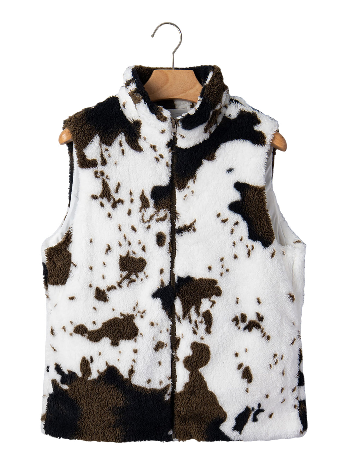 Dokotoo Womens Fleece Vest Zip Up Cow Print Sherpa Sleeveless Jacket