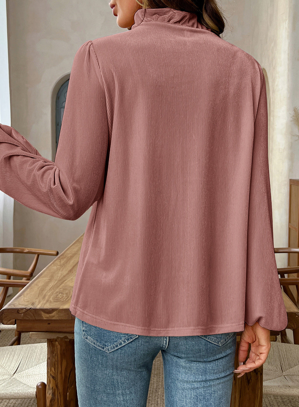 Dokotoo Womens Tops Ruffle V Neck Button Long Sleeve Shirts for Women