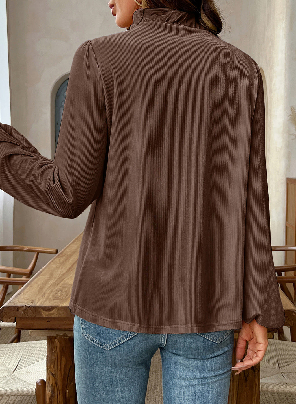 Dokotoo Womens Tops Ruffle V Neck Button Long Sleeve Shirts for Women