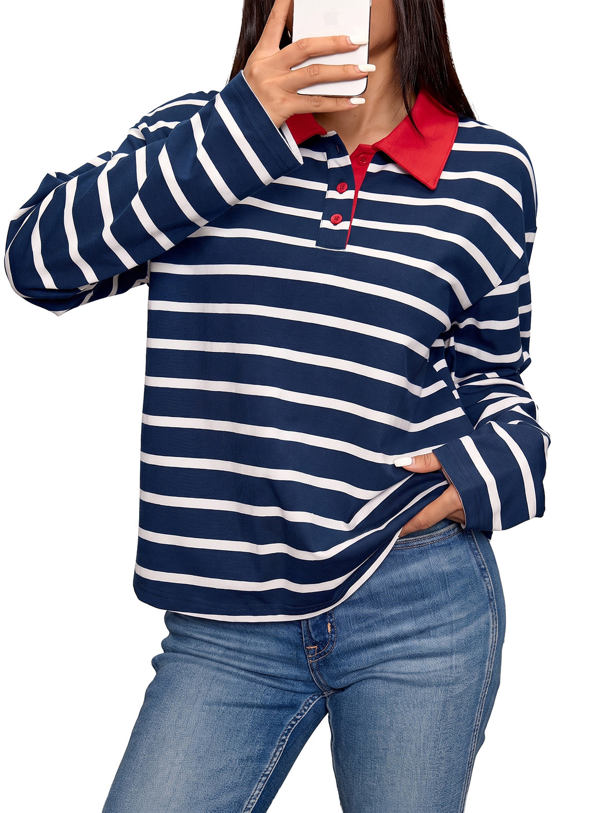 Dokotoo Womens Tops Long Sleeve Striped Color Block Button Down Shirts