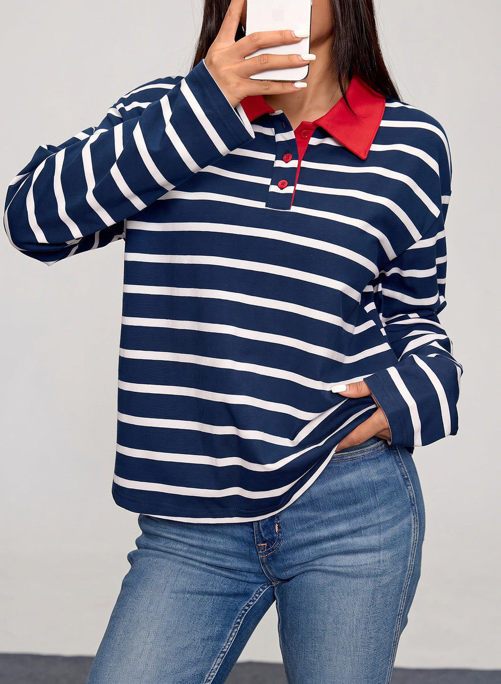 Dokotoo Womens Tops Long Sleeve Striped Color Block Button Down Shirts