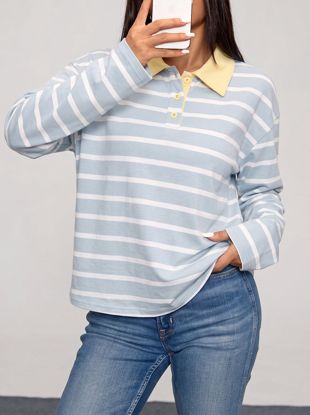 Dokotoo Womens Tops Long Sleeve Striped Color Block Button Down Shirts