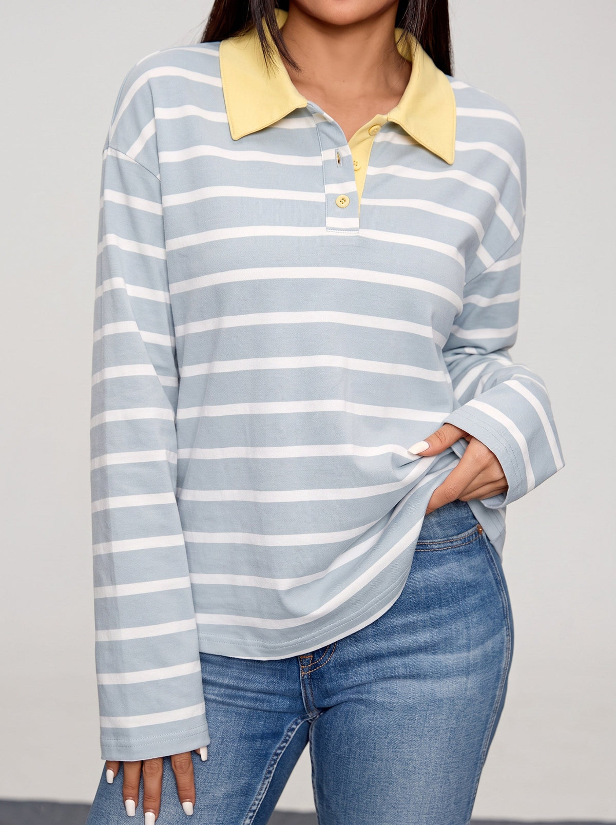 Dokotoo Womens Tops Long Sleeve Striped Color Block Button Down Shirts