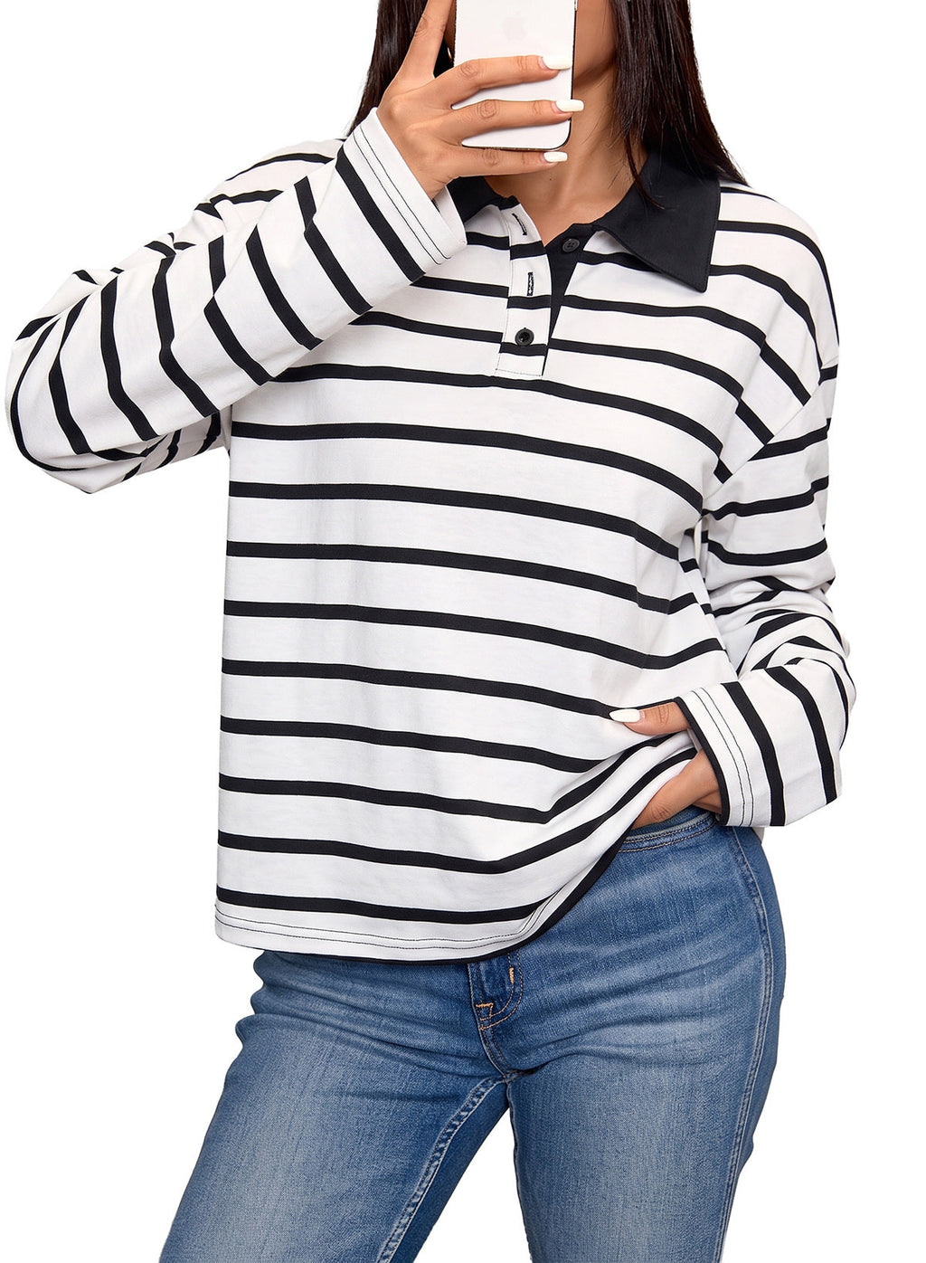 Dokotoo Womens Tops Long Sleeve Striped Color Block Button Down Shirts
