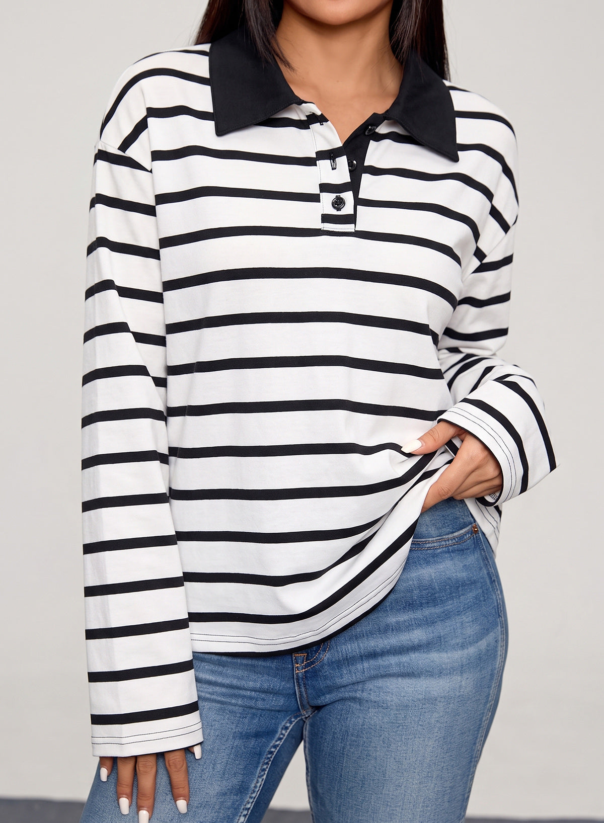 Dokotoo Womens Tops Long Sleeve Striped Color Block Button Down Shirts