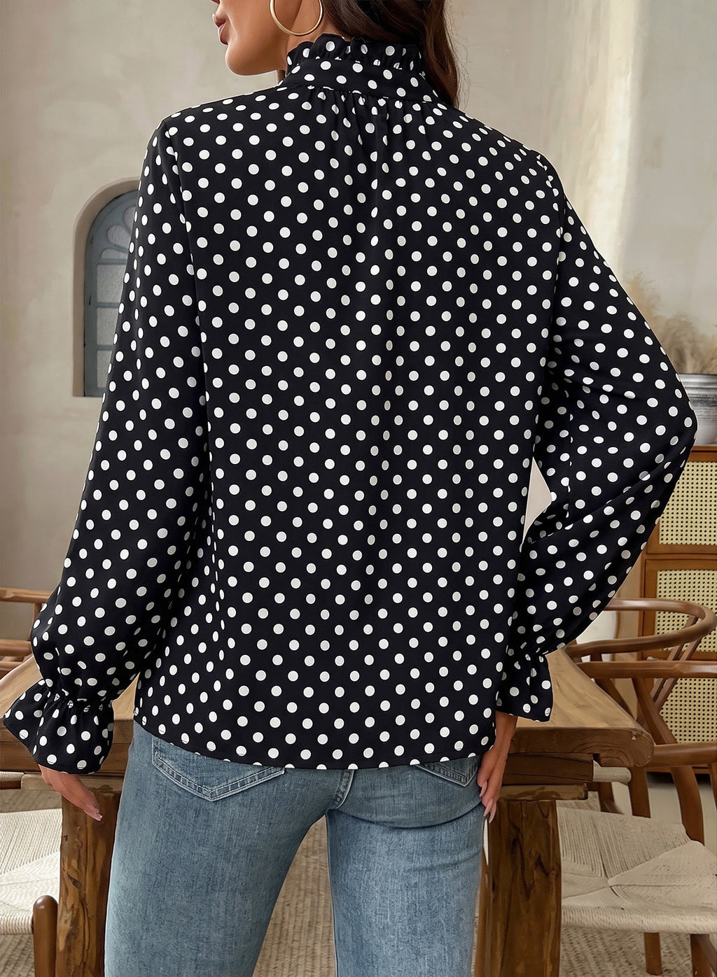 Dokotoo Long Sleeve Shirts for Women Boho Floral Tie V Neck Blouses