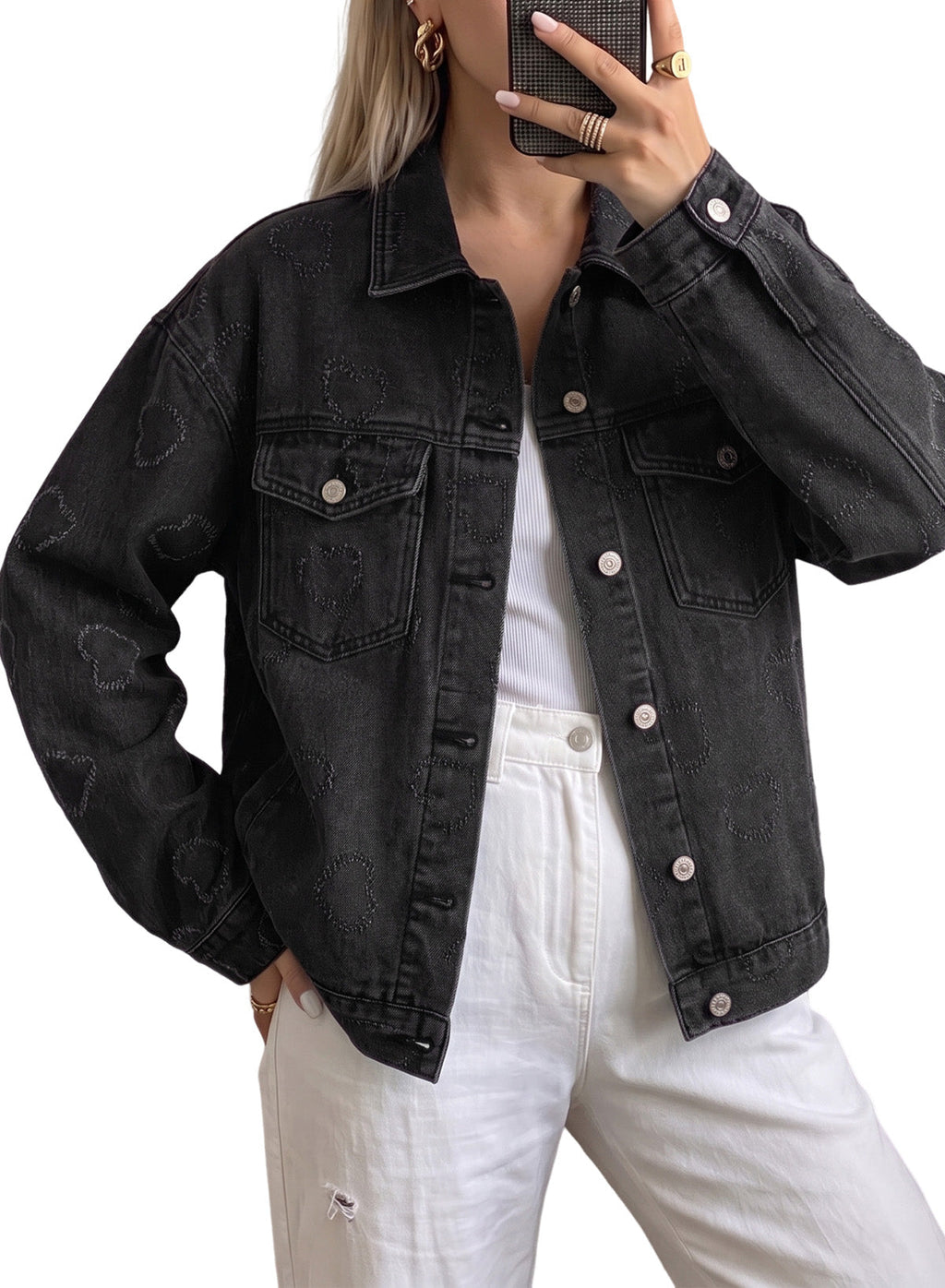 Dokotoo Womens Denim Jacket Oversized Button Down Jean Coats with Pockets