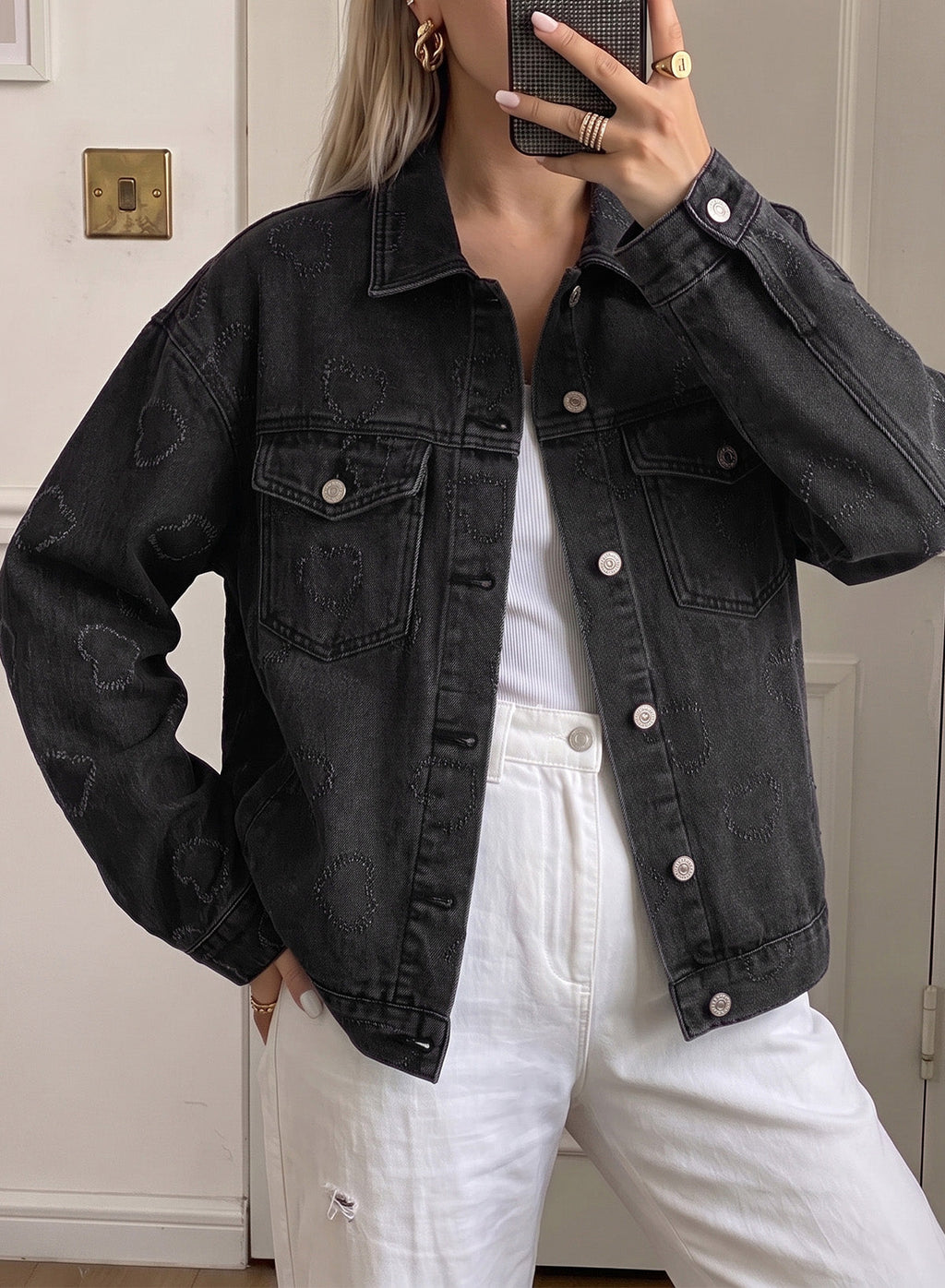 Dokotoo Womens Denim Jacket Oversized Button Down Jean Coats with Pockets