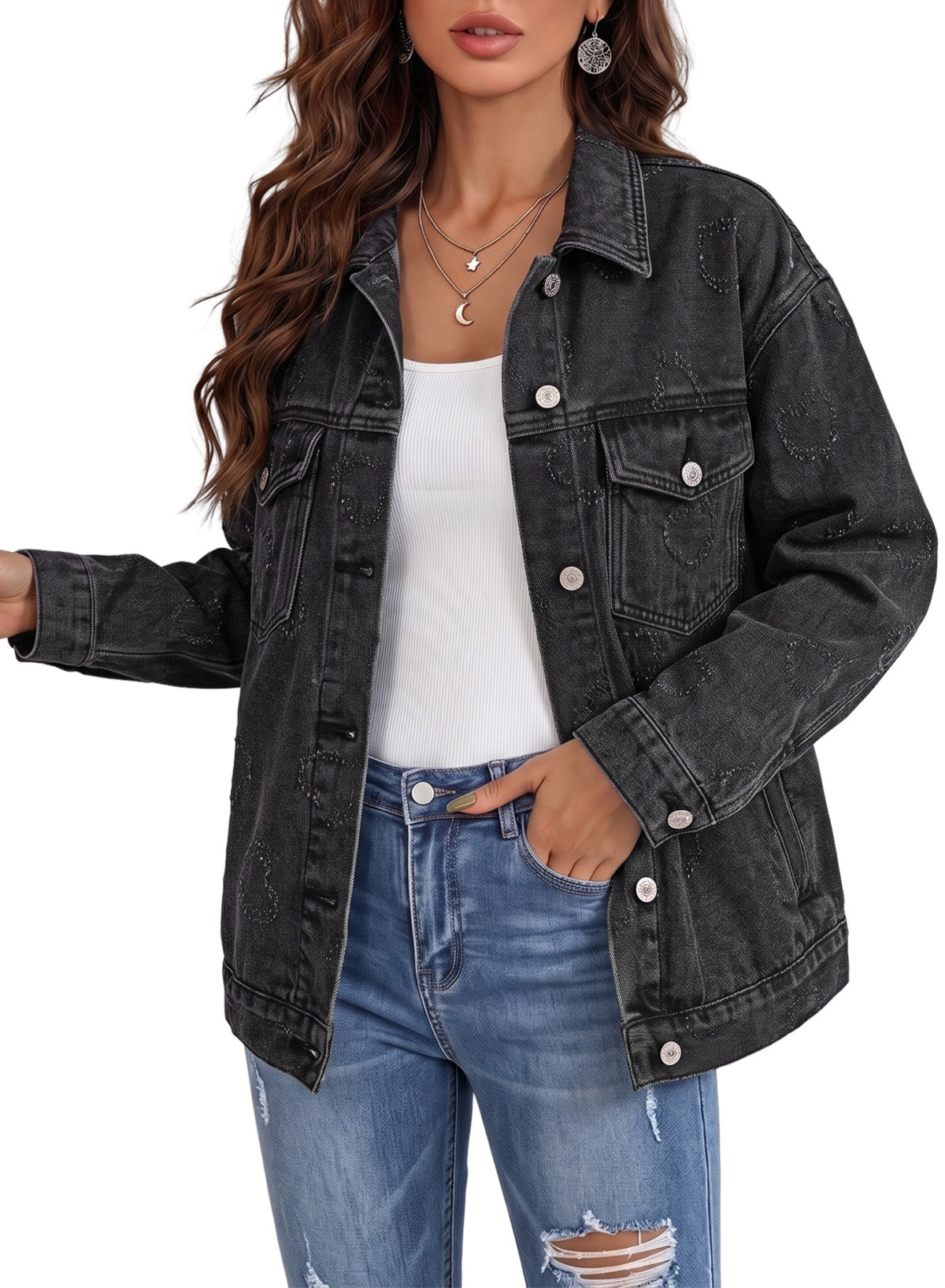 Dokotoo Womens Denim Jacket Oversized Button Down Jean Coats with Pockets