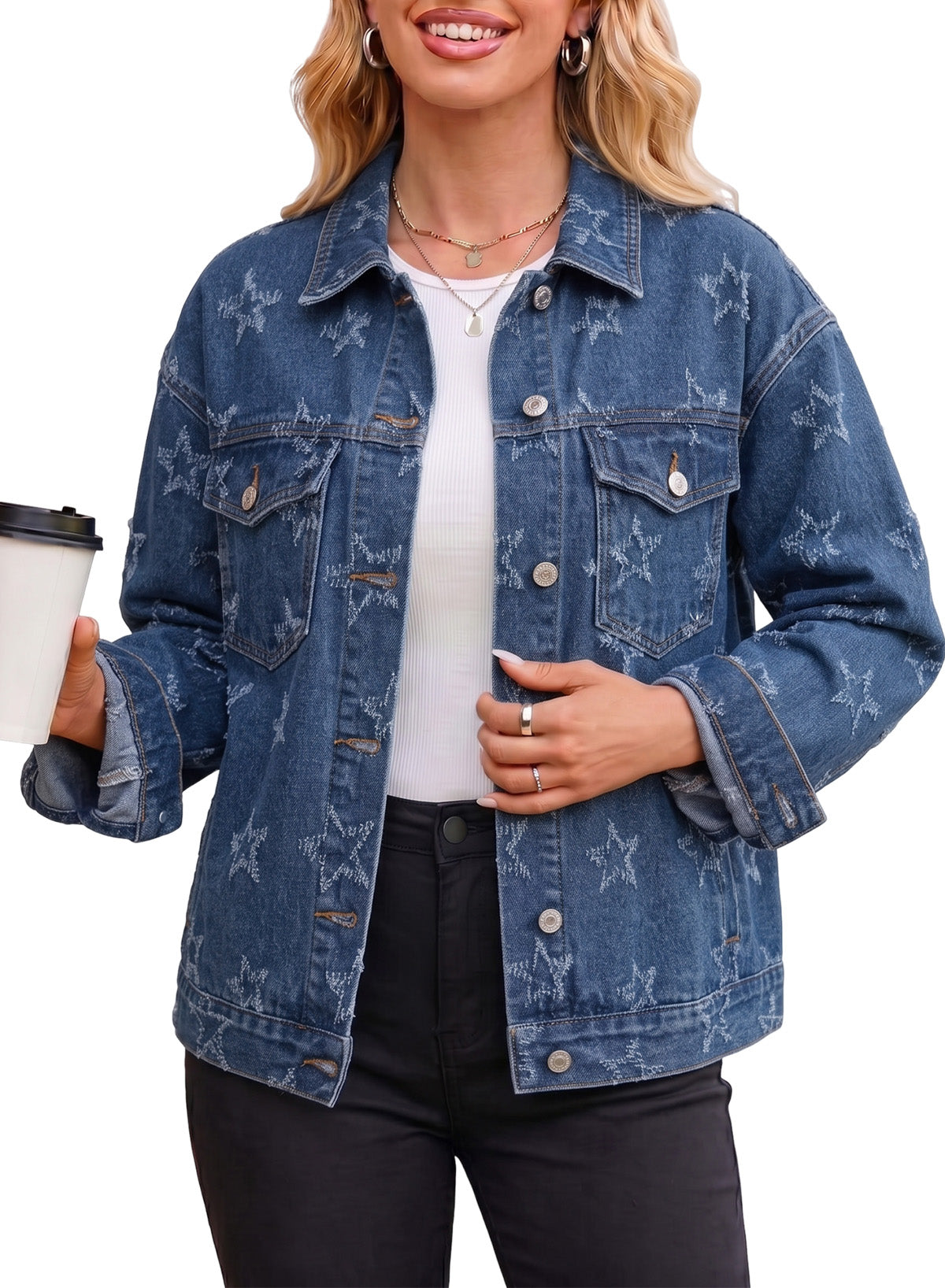 Dokotoo Womens Denim Jacket Oversized Button Down Jean Coats with Pockets